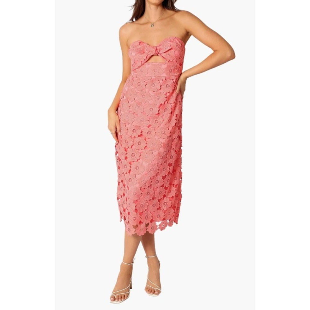 Petal & Pup Pink Strapless Lace Midi Dress